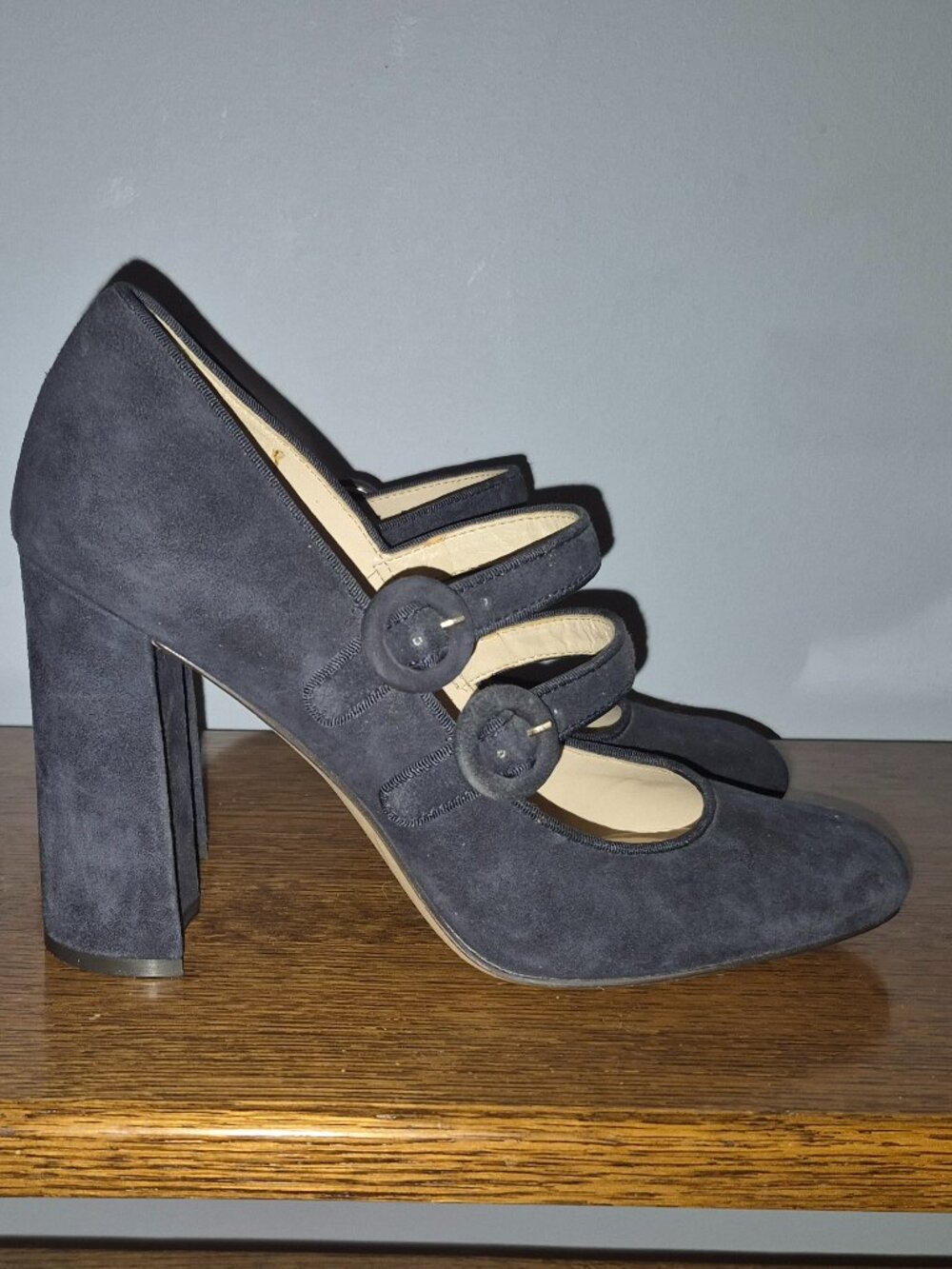 Nine West Multi-Strap Suede Mary Jane Block Heel Pumps (8.5)